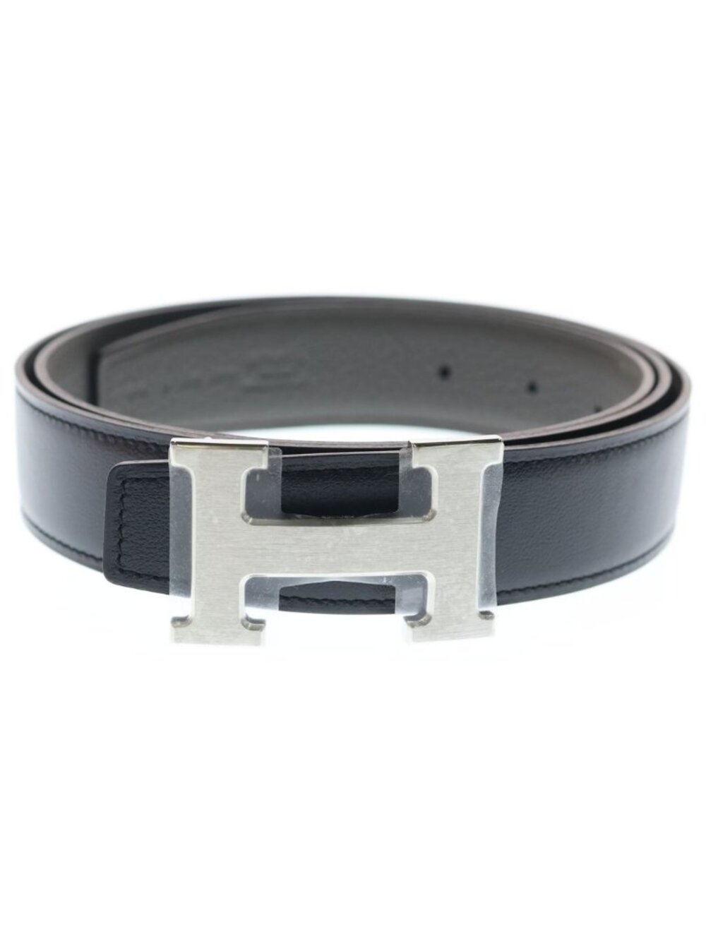 Hermes Constance Reversible Leather Belt Black Greige 100 Silver